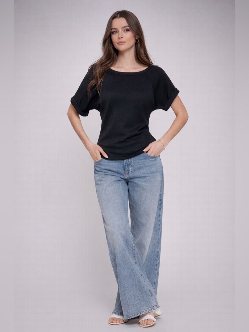 NWT Elbow Slv Soft Modal Scuba Top - Black